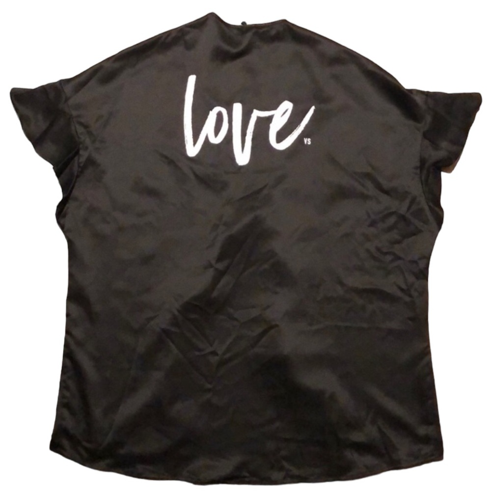 Victoria Secret OS black silky robe or cover up ruffle detail LOVE graphics